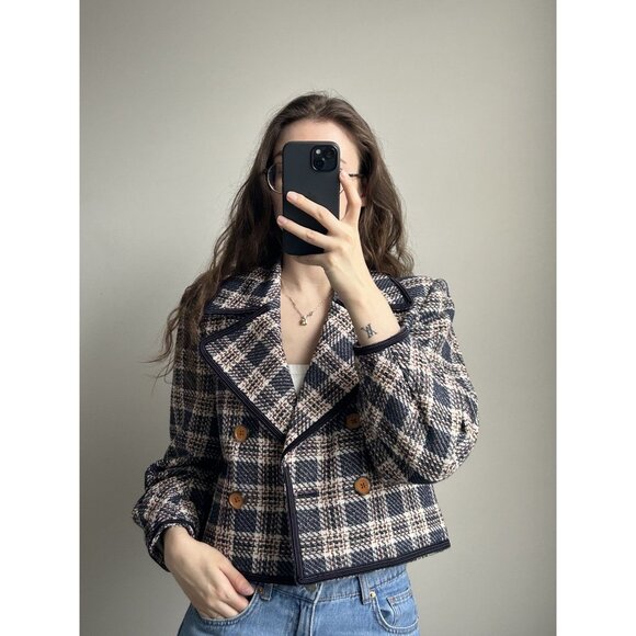 Veronica Beard Aise Plaid Seamed Cropped Tweed Jacket Size 4 – Designer Tailored - Picture 4 of 10
